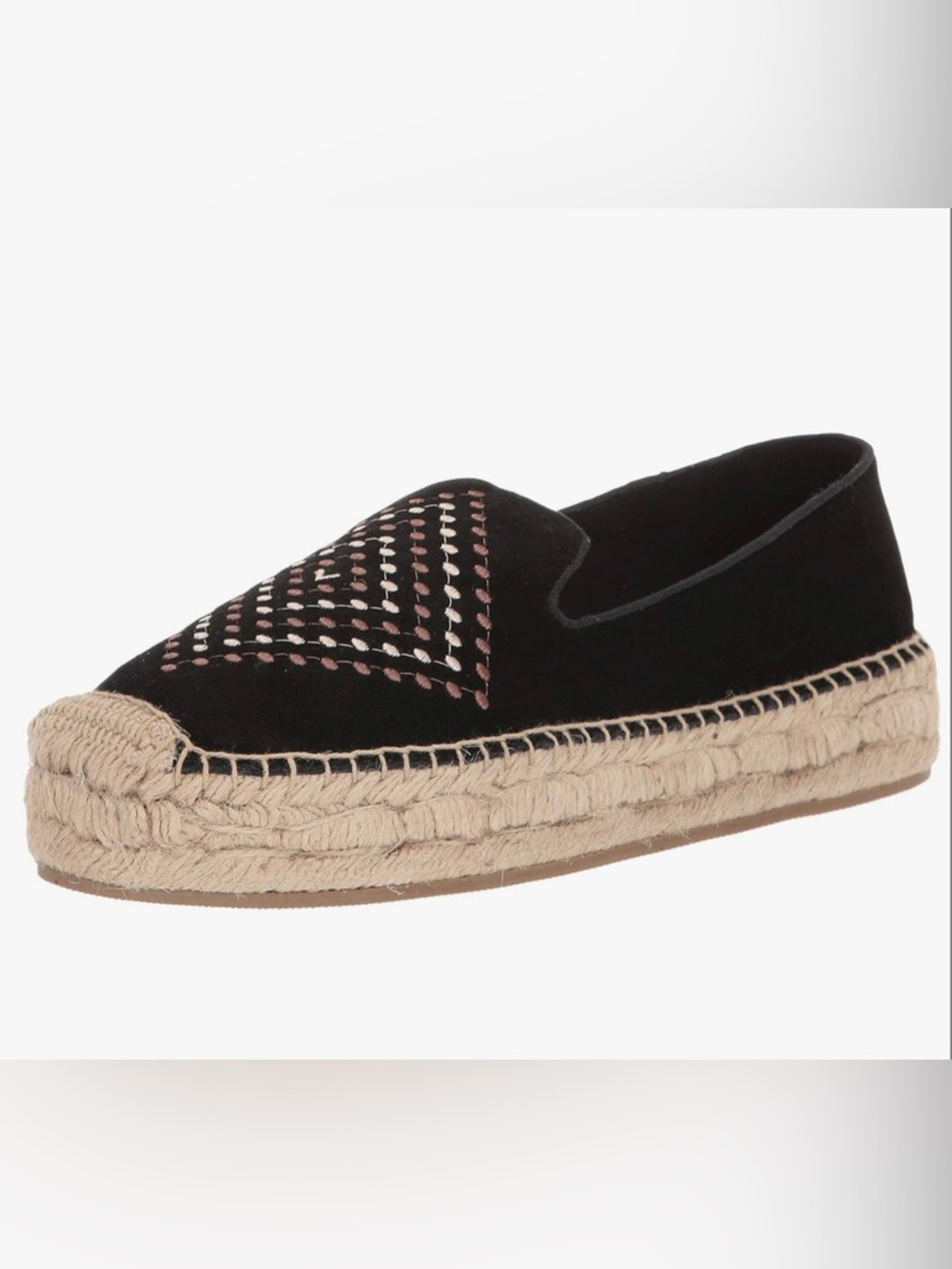 Jack Rogers Black Embroidered Luna Suede Espadrille Loafers Preppy Boho Vacation
